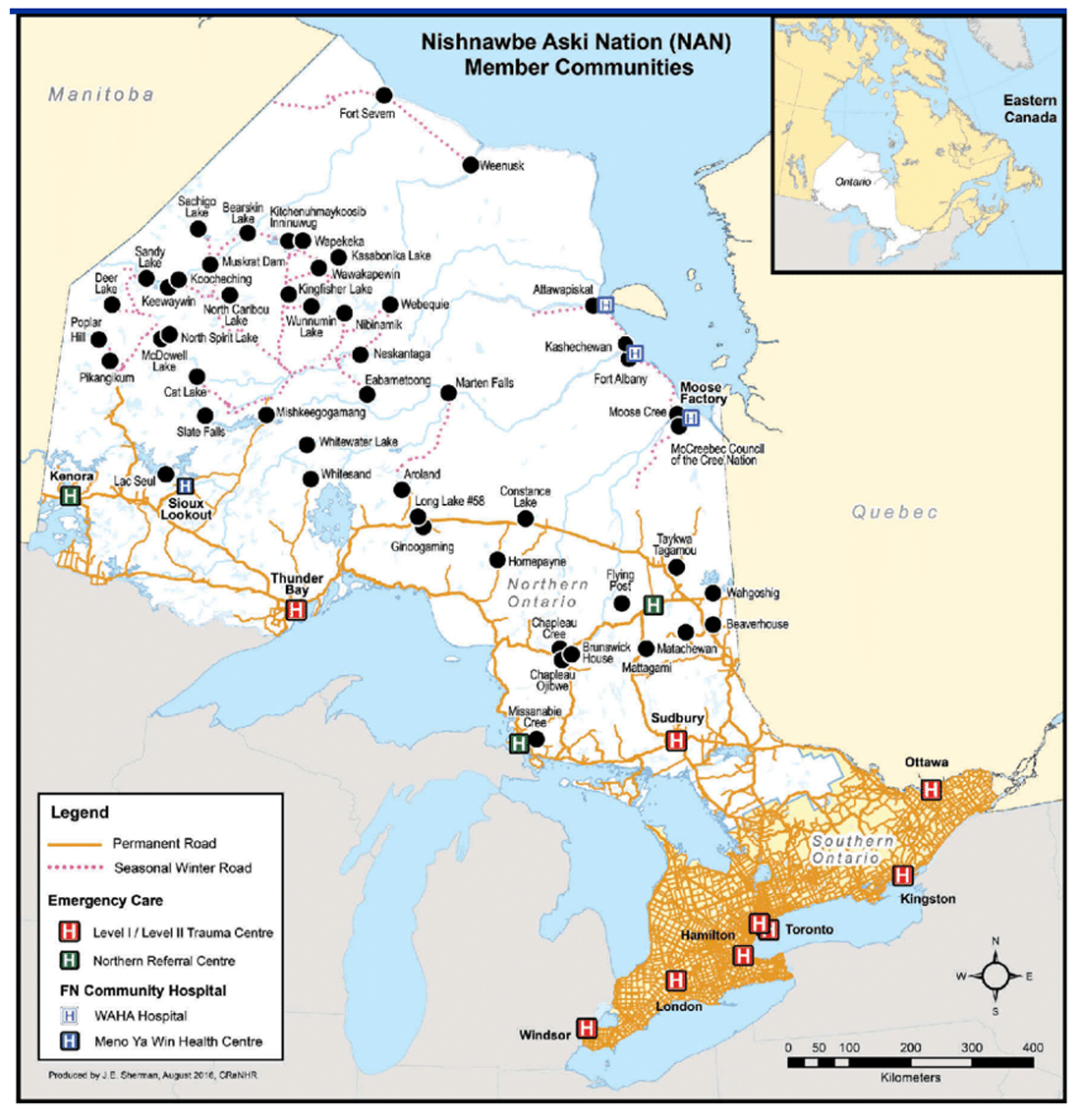 Figure 2&nbsp;: Carte des communautés membres de la Nation mishnawbe-aski